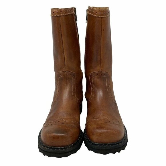 John Fluevog Womens Moto Boots Brown Cuban Heels Round Toe Mid Calf Side Zip 5 - Picture 2 of 9